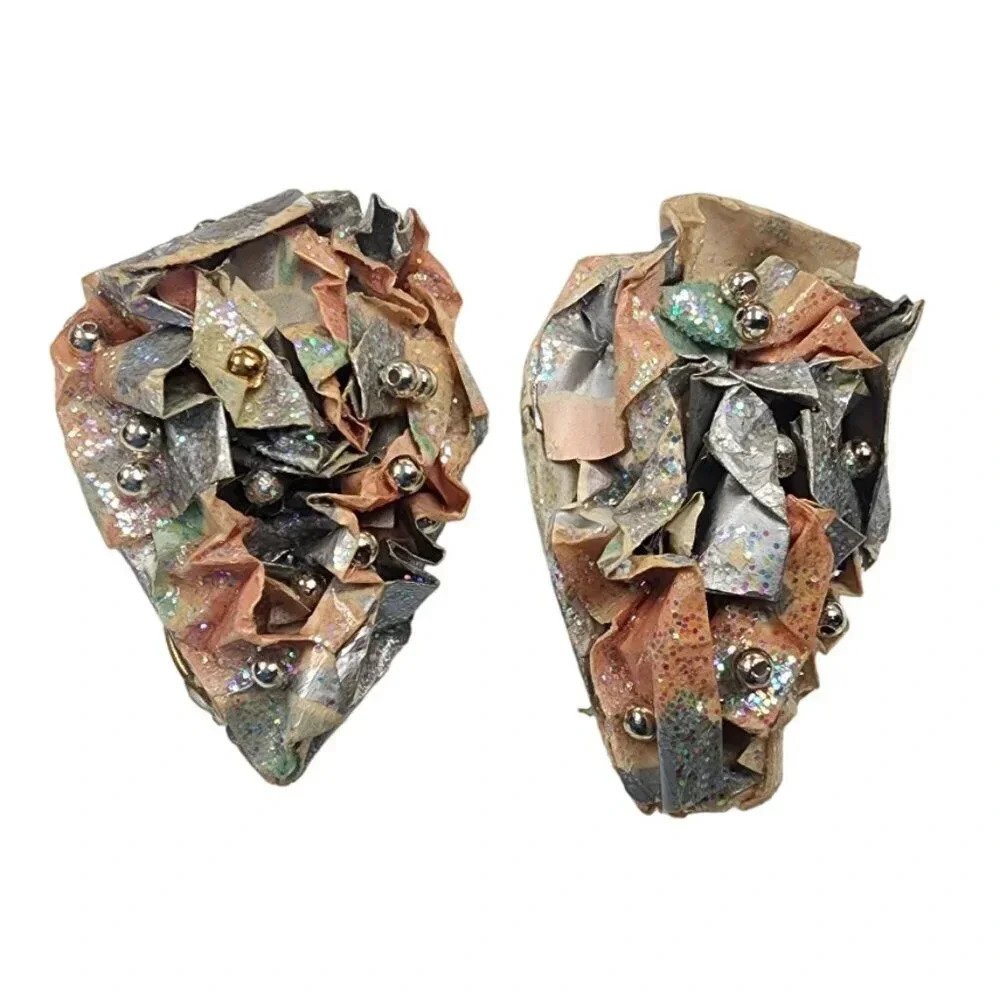 Vintage Artisan Beaded Glitter Earrings Clip on